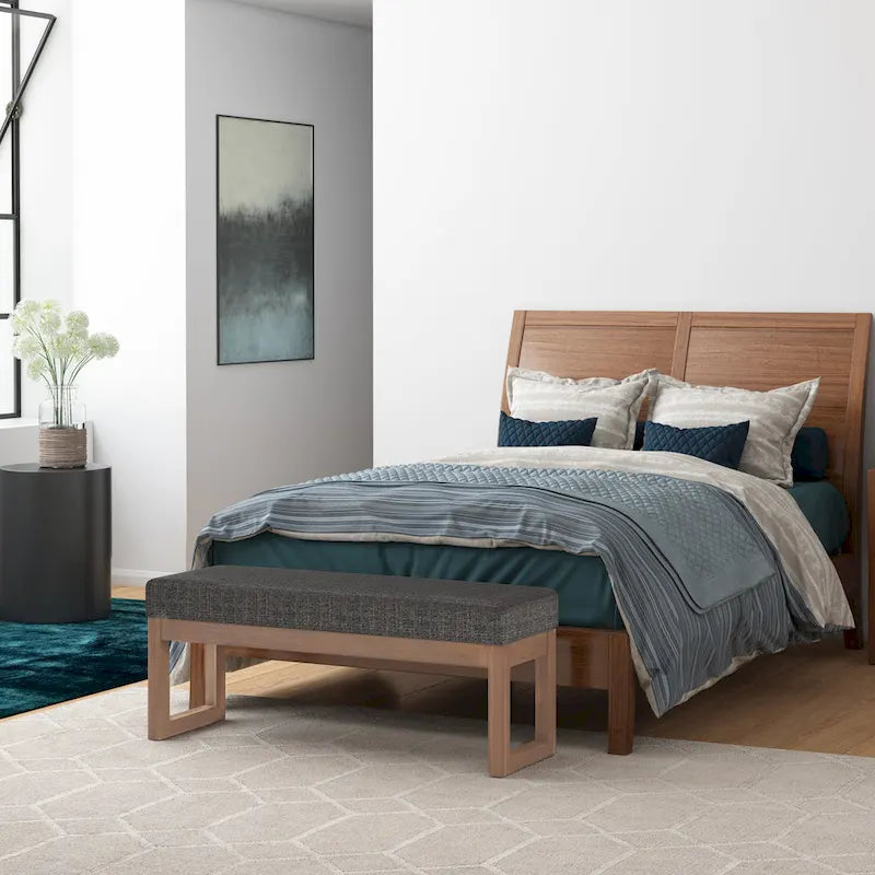 Banc ottoman rectangulaire contemporain en similicuir de 112 cm