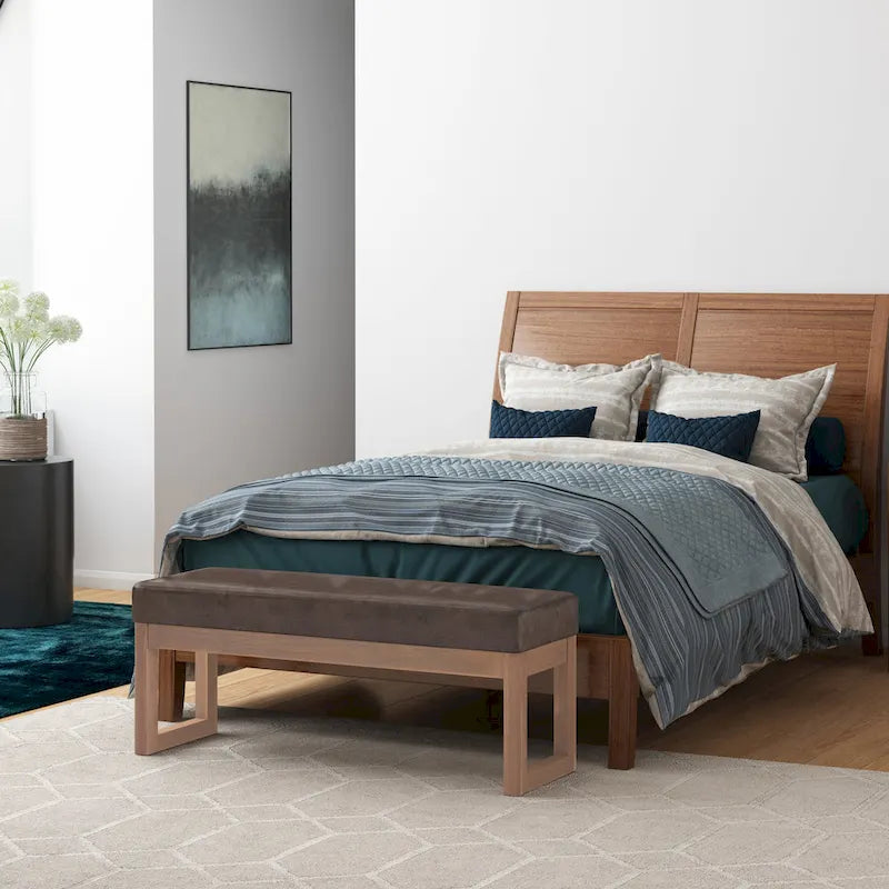 Banc ottoman rectangulaire contemporain en similicuir de 112 cm