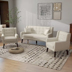 Causeuse capitonnée en lin/coton avec 2 fauteuils d'appoint
