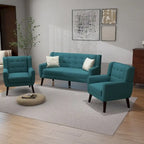 Causeuse capitonnée en lin/coton avec 2 fauteuils d'appoint