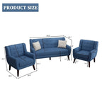 Causeuse capitonnée en lin/coton avec 2 fauteuils d'appoint