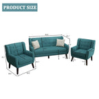 Causeuse capitonnée en lin/coton avec 2 fauteuils d'appoint