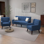 Causeuse capitonnée en lin/coton avec 2 fauteuils d'appoint