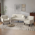 Causeuse capitonnée en lin/coton avec 2 fauteuils d'appoint