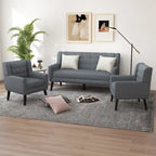 Causeuse capitonnée en lin/coton avec 2 fauteuils d'appoint