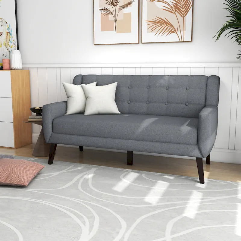 Causeuse capitonnée en lin/coton avec 2 fauteuils d'appoint