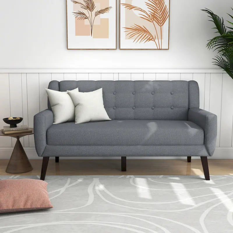 Causeuse capitonnée en lin/coton avec 2 fauteuils d'appoint