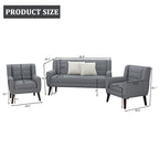 Causeuse capitonnée en lin/coton avec 2 fauteuils d'appoint