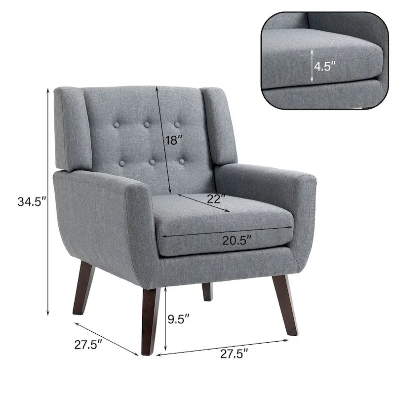 Causeuse capitonnée en lin/coton avec 2 fauteuils d'appoint
