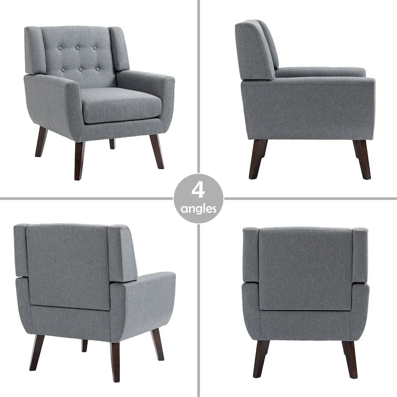 Causeuse capitonnée en lin/coton avec 2 fauteuils d'appoint
