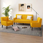Causeuse capitonnée en lin/coton avec 2 fauteuils d'appoint