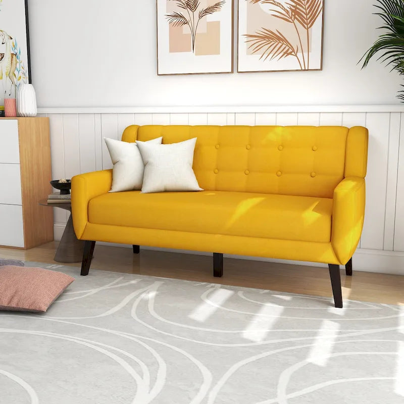Causeuse capitonnée en lin/coton avec 2 fauteuils d'appoint
