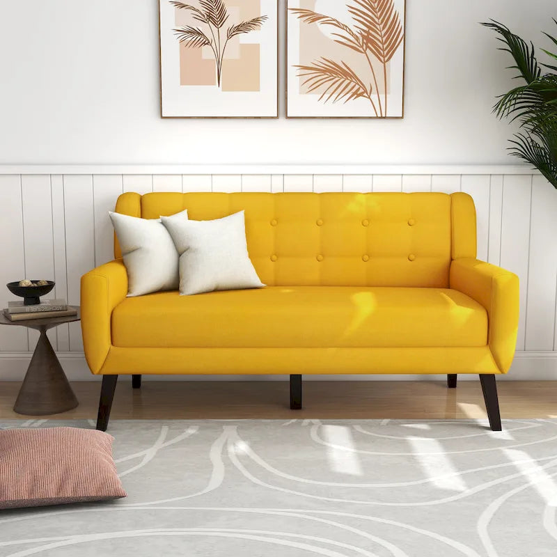 Causeuse capitonnée en lin/coton avec 2 fauteuils d'appoint