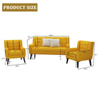 Causeuse capitonnée en lin/coton avec 2 fauteuils d'appoint