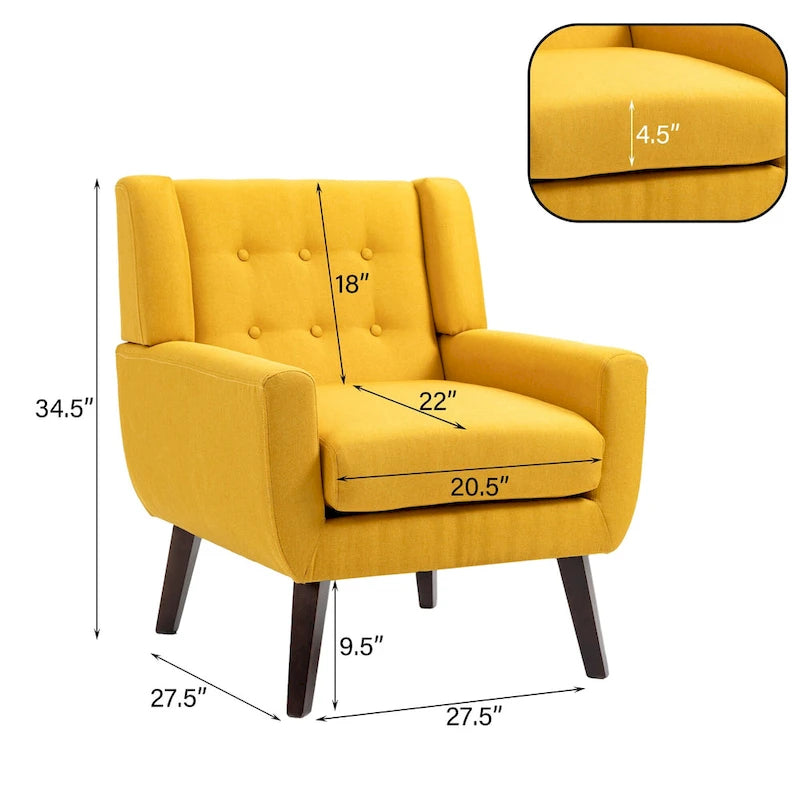 Causeuse capitonnée en lin/coton avec 2 fauteuils d'appoint
