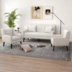 Causeuse capitonnée en lin/coton avec 2 fauteuils d'appoint