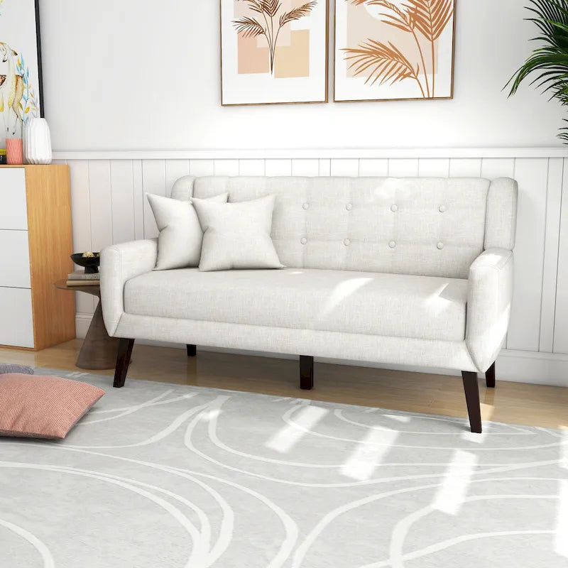 Causeuse capitonnée en lin/coton avec 2 fauteuils d'appoint