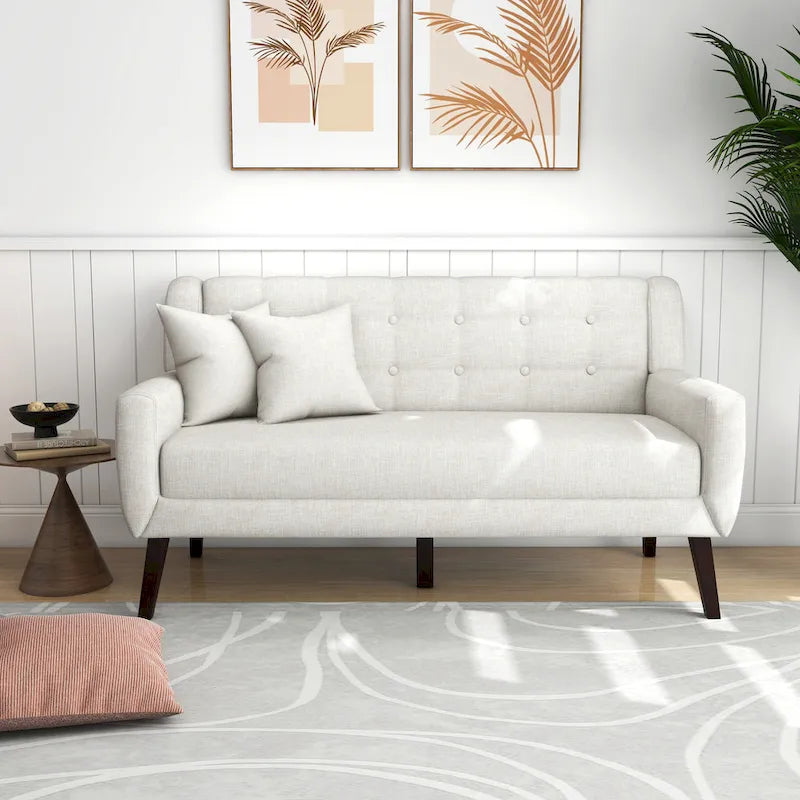 Causeuse capitonnée en lin/coton avec 2 fauteuils d'appoint