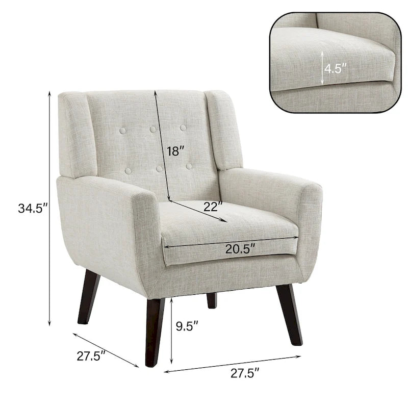 Causeuse capitonnée en lin/coton avec 2 fauteuils d'appoint