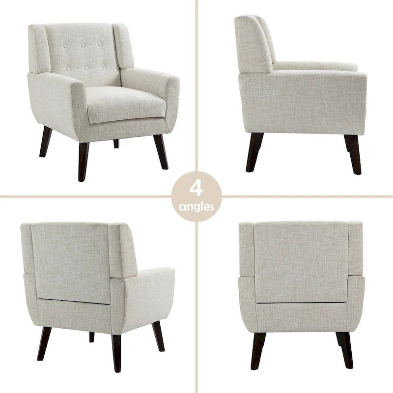 Causeuse capitonnée en lin/coton avec 2 fauteuils d'appoint