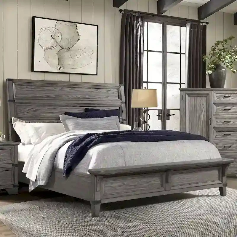 Tête de lit de ferme avec ports USB, finition gris brossé