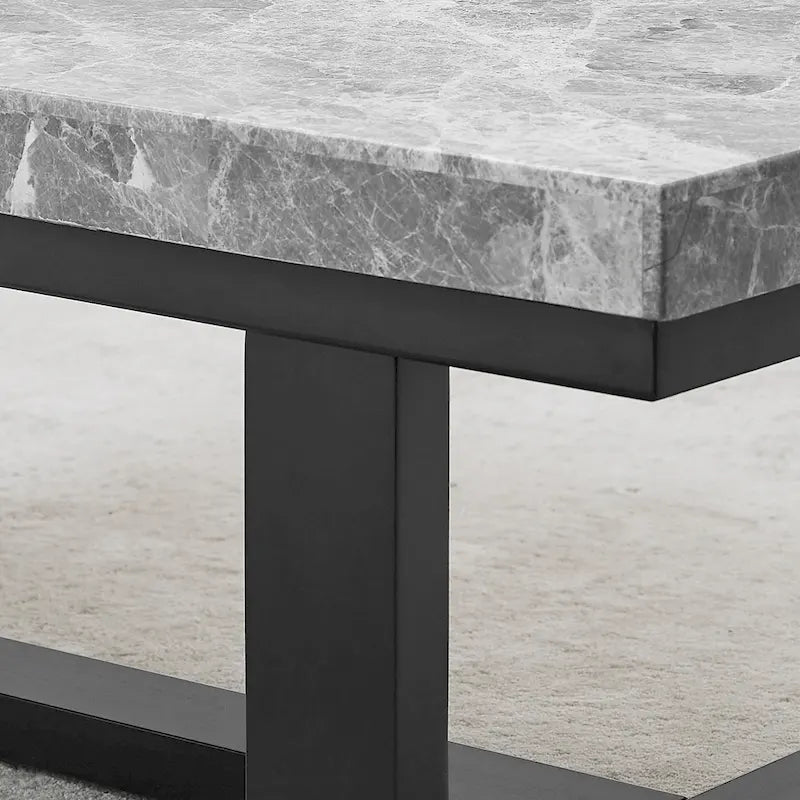 Console en marbre gris avec base en bois expresso, 48 po L