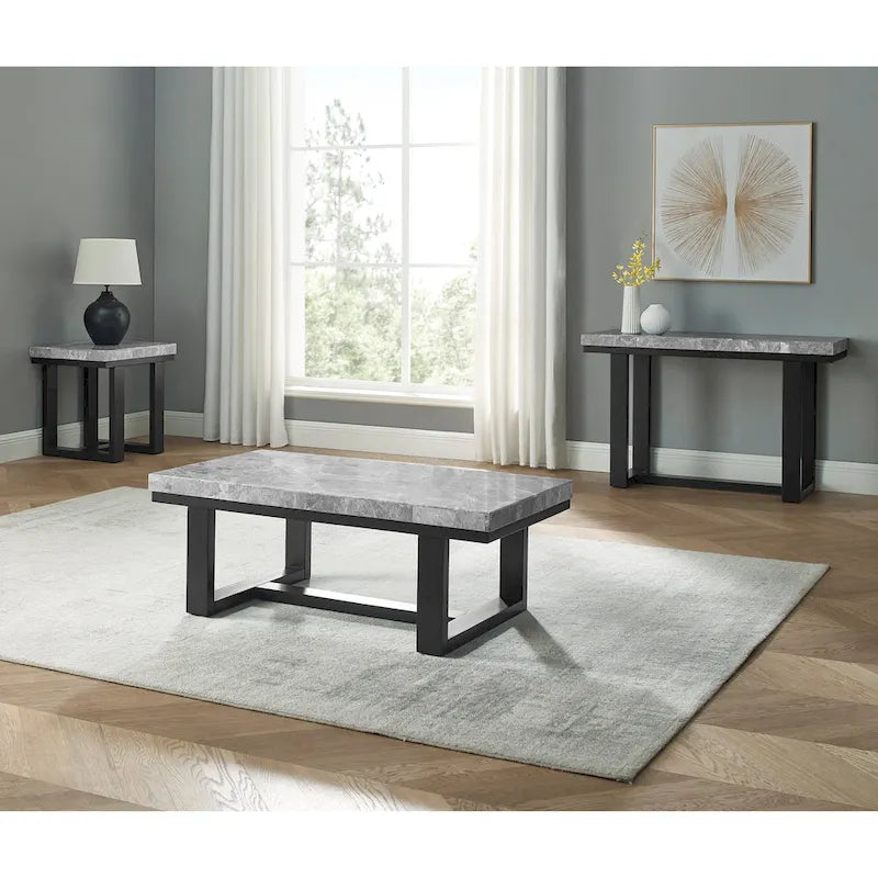 Console en marbre gris avec base en bois expresso, 48 po L