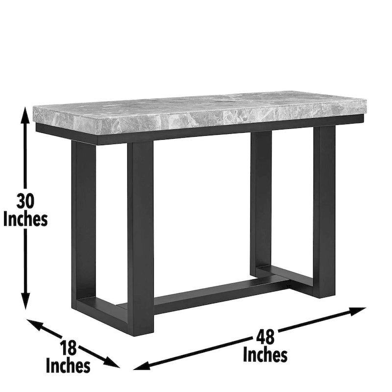 Console en marbre gris avec base en bois expresso, 48 po L