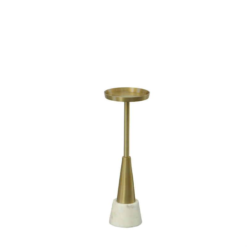 Petite table d'appoint à boisson dorée avec base en marbre, 20,3 cm (L) x 61 cm (H)