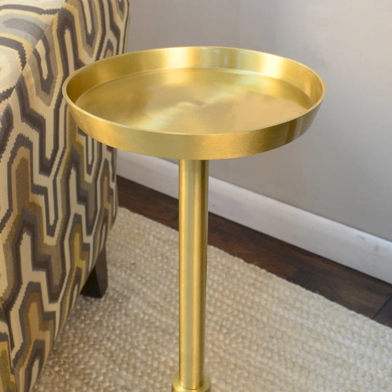 Petite table d'appoint à boisson dorée avec base en marbre, 20,3 cm (L) x 61 cm (H)