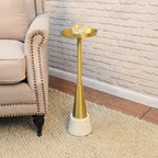 Petite table d'appoint à boisson dorée avec base en marbre, 20,3 cm (L) x 61 cm (H)