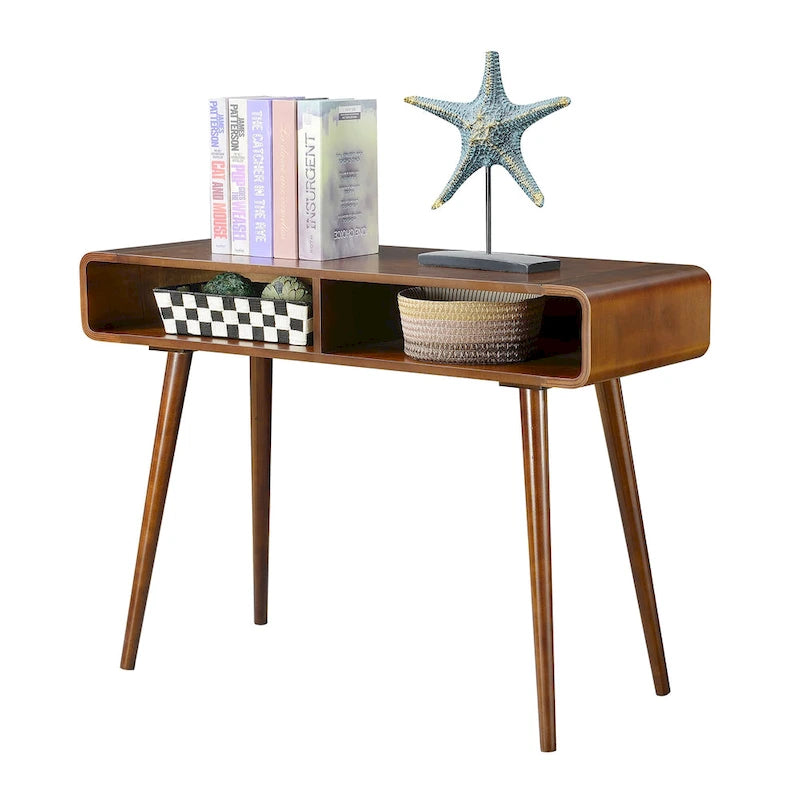 Console mi-siècle avec étagères ouvertes, placage de bouleau, 107 cm de large