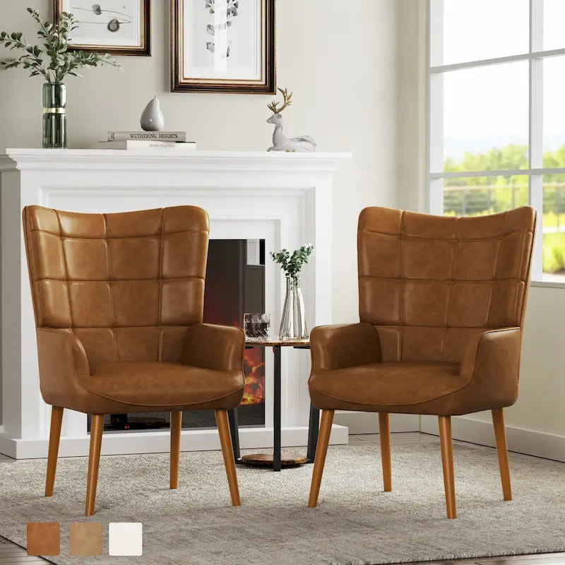 Ensemble de 2 chaises d'appoint capitonnées à dossier haut Crème/Marron/Taupe