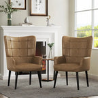 Ensemble de 2 chaises d'appoint capitonnées à dossier haut Crème/Marron/Taupe