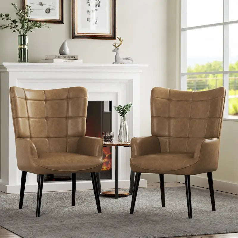 Ensemble de 2 chaises d'appoint capitonnées à dossier haut Crème/Marron/Taupe