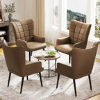 Ensemble de 2 chaises d'appoint capitonnées à dossier haut Crème/Marron/Taupe