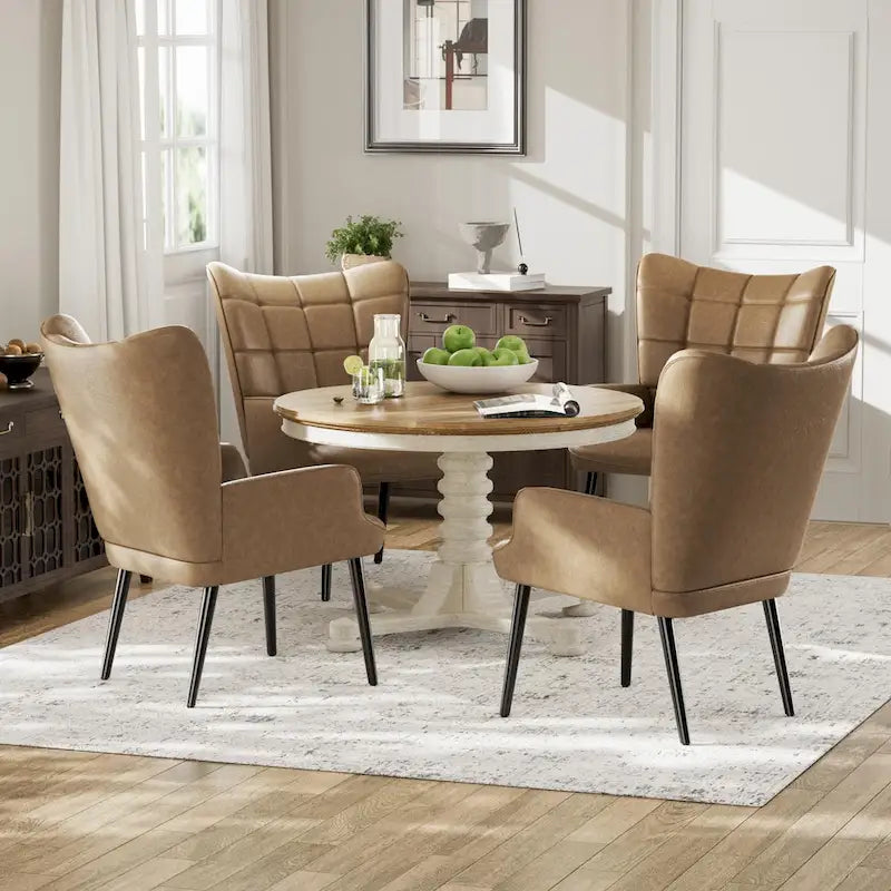 Ensemble de 2 chaises d'appoint capitonnées à dossier haut Crème/Marron/Taupe