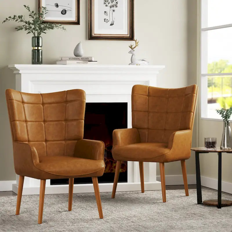 Ensemble de 2 chaises d'appoint capitonnées à dossier haut Crème/Marron/Taupe