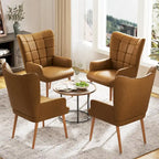 Ensemble de 2 chaises d'appoint capitonnées à dossier haut Crème/Marron/Taupe
