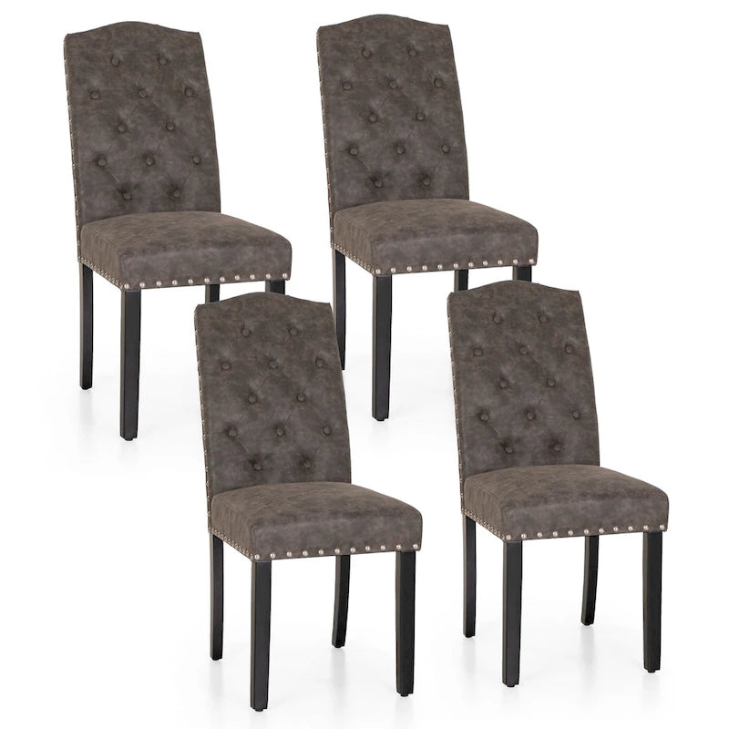 Ensemble de 4 chaises de salle à manger capitonnées en similicuir/tissu avec dossier haut et pieds en bois massif