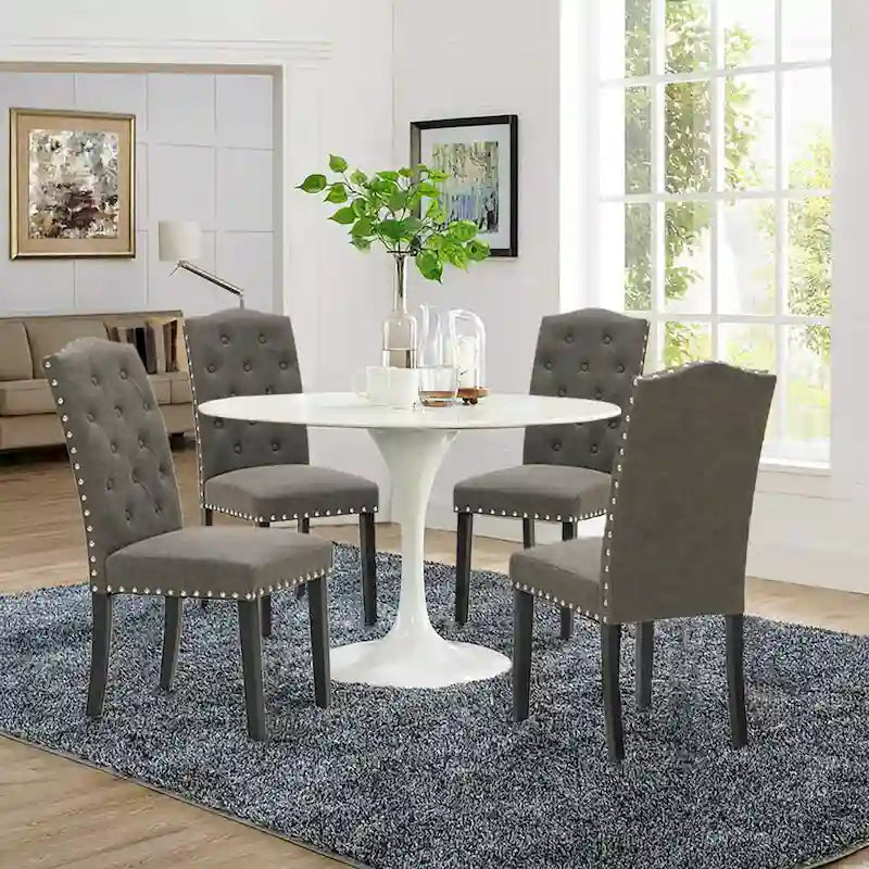 Ensemble de 4 chaises de salle à manger capitonnées en similicuir/tissu avec dossier haut et pieds en bois massif