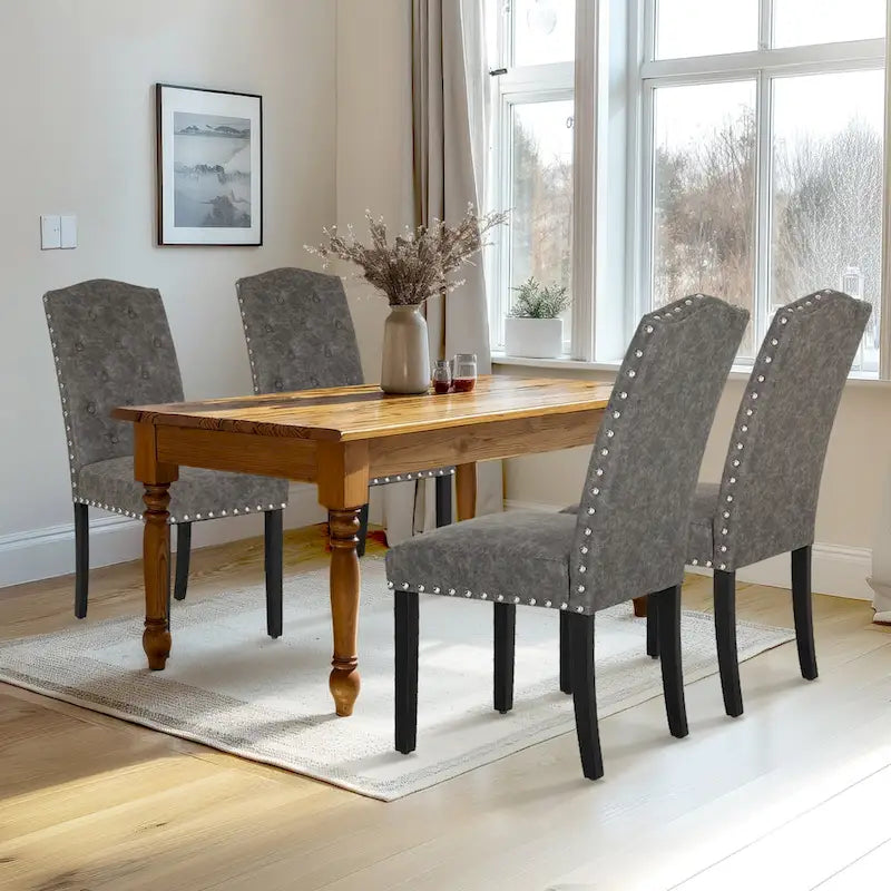 Ensemble de 4 chaises de salle à manger capitonnées en similicuir/tissu avec dossier haut et pieds en bois massif