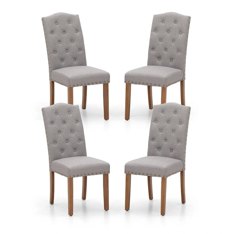 Ensemble de 4 chaises de salle à manger capitonnées en similicuir/tissu avec dossier haut et pieds en bois massif
