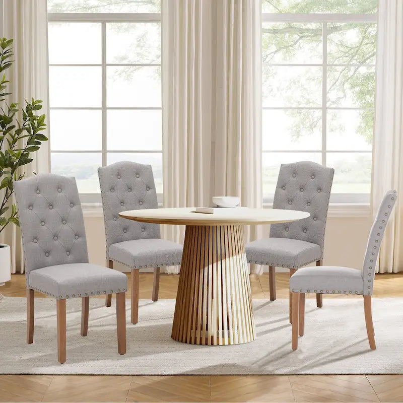 Ensemble de 4 chaises de salle à manger capitonnées en similicuir/tissu avec dossier haut et pieds en bois massif