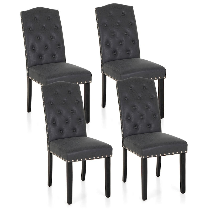 Ensemble de 4 chaises de salle à manger capitonnées en similicuir/tissu avec dossier haut et pieds en bois massif