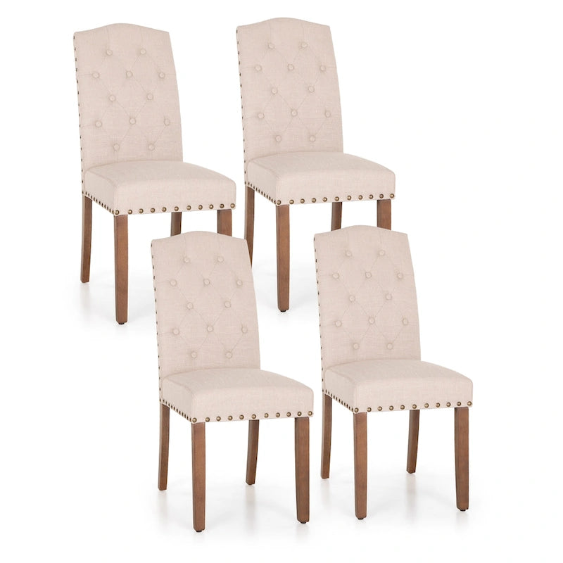 Ensemble de 4 chaises de salle à manger capitonnées en similicuir/tissu avec dossier haut et pieds en bois massif