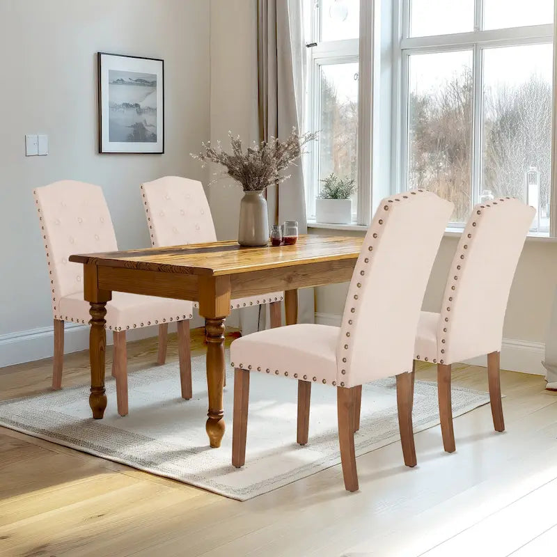 Ensemble de 4 chaises de salle à manger capitonnées en similicuir/tissu avec dossier haut et pieds en bois massif