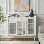 Enfilade de style Mid-Century avec portes en verre trempé, 119 cm L