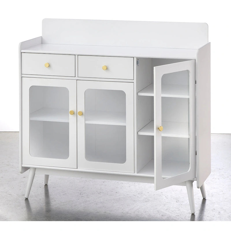 Enfilade de style Mid-Century avec portes en verre trempé, 119 cm L