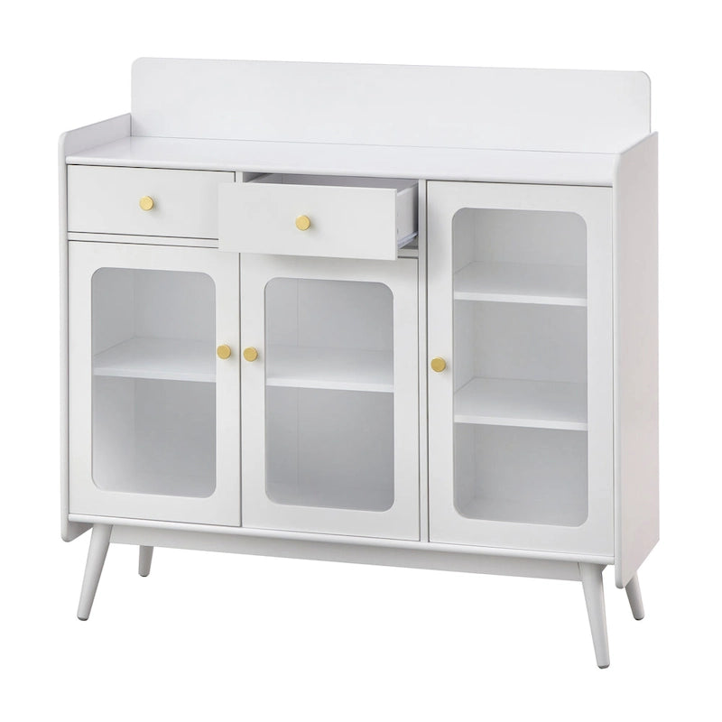 Enfilade de style Mid-Century avec portes en verre trempé, 119 cm L